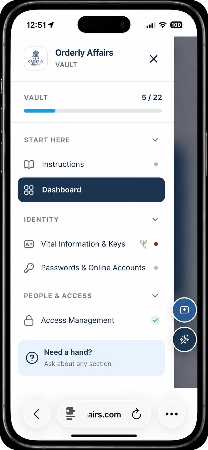 The section menu open on a phone